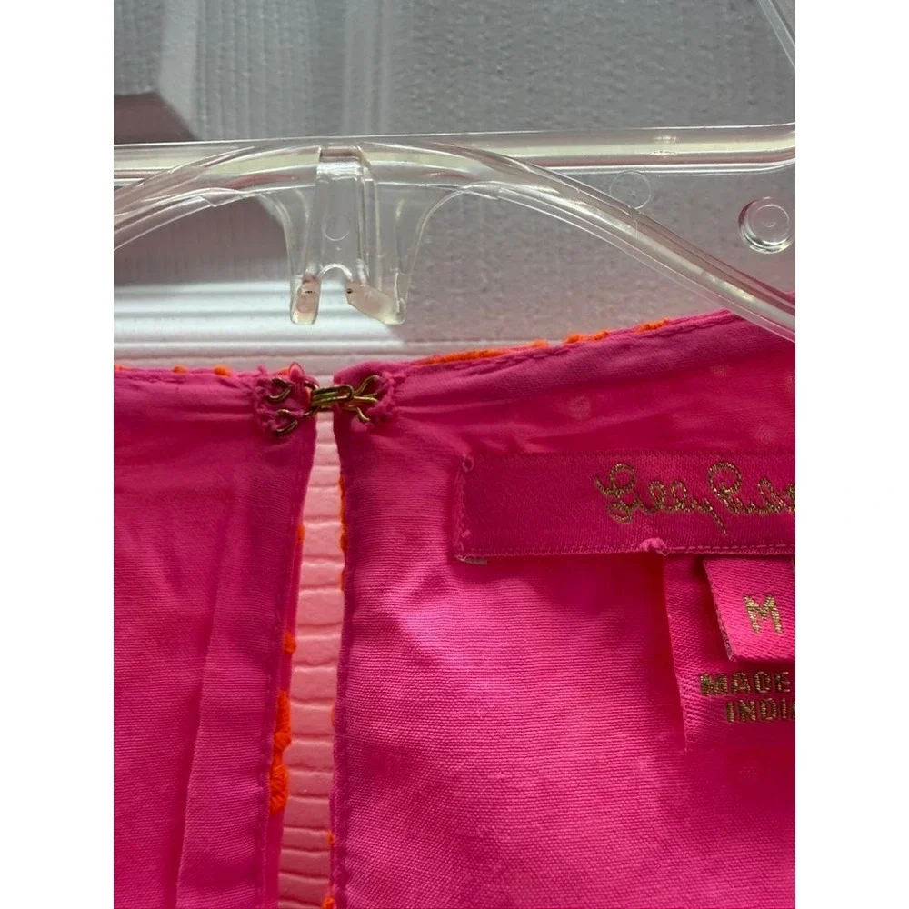 Lilly Pulitzer Lailah Eyelet Puff Sleeve Floral‎ Blouse Pink Orange Medium Neon